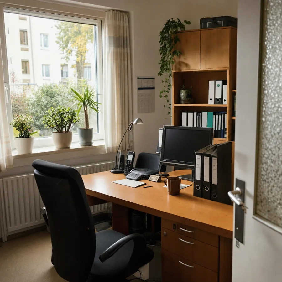 Gemütliches Hauswartbüro in einer Erdgeschosswohnung, symbolisches, KI-generiertes Bild