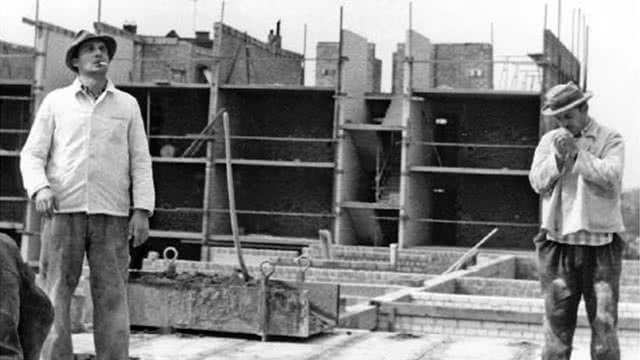 Historische Baustellenaufnahme der Rheinwohnungsbau