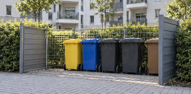 Aufgeräumter Müllplatz einer Wohnanlage